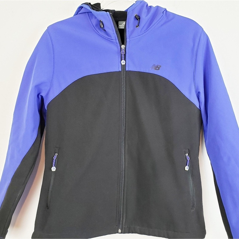 New Balance Periwinkle  Blue and Black Soft-shell‎ Hooded Zip up Jacket Size Med